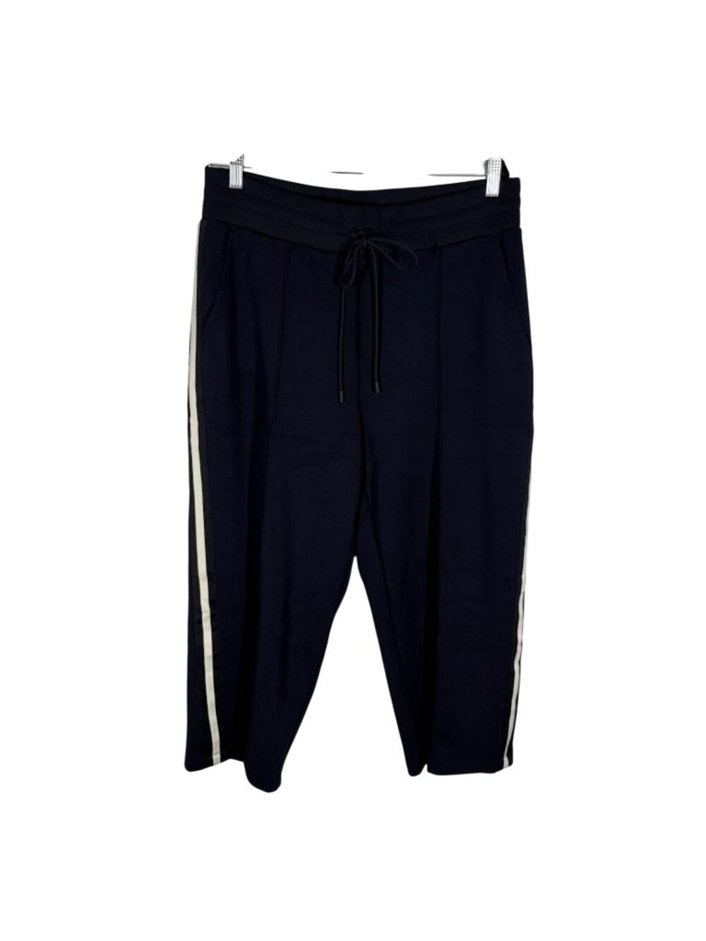 T By Talbots Women 1X Navy Blue AirKnit Stretch Wide Crop Side Stripe Pants NWOT - Picture 3 of 11
